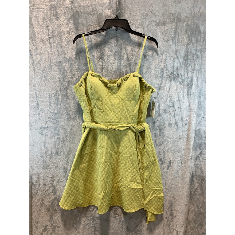 BCX Dress Women XL Lime Green Textured Smocked Back Fit Flare Mini Dress 1195T48